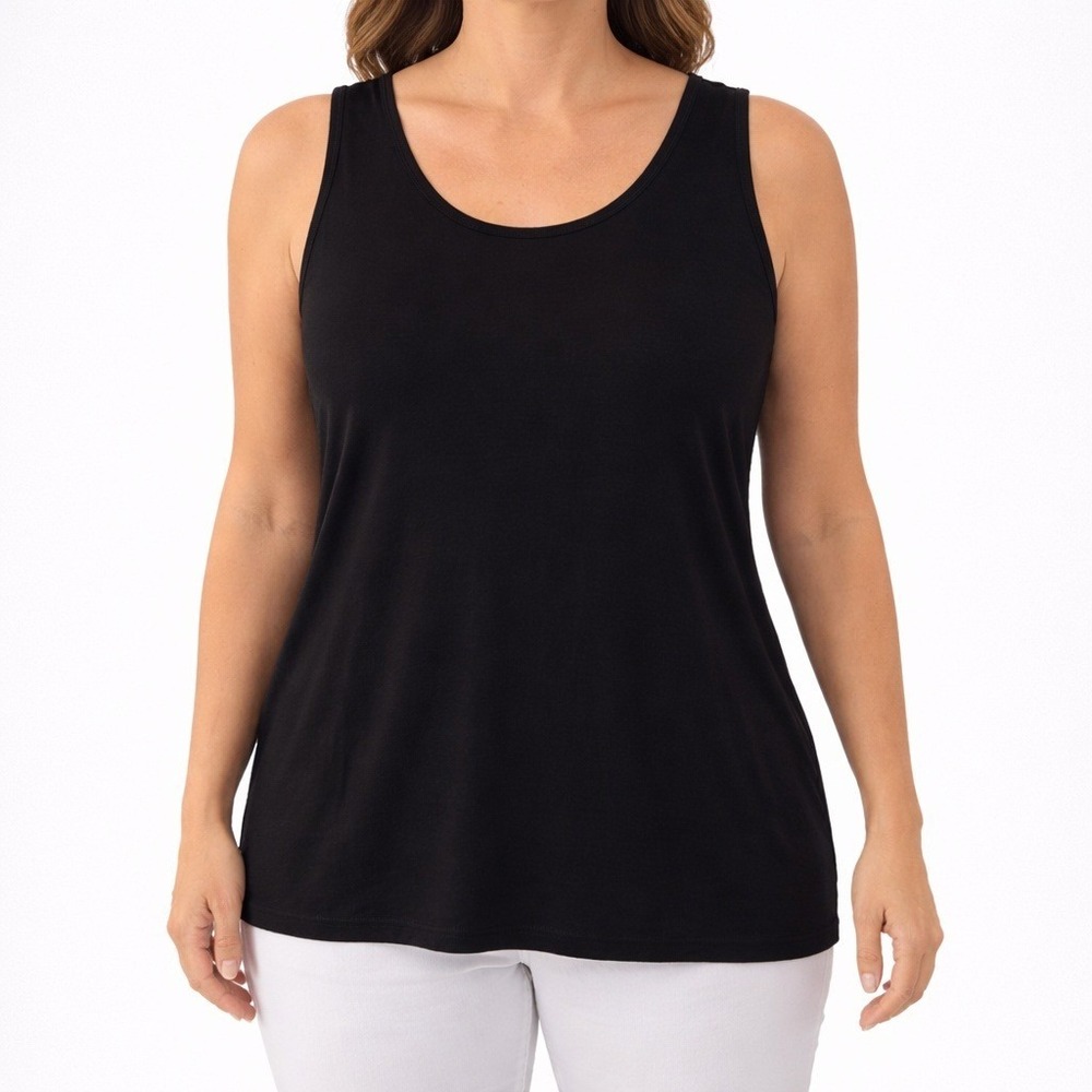 Chico's Travelers Black Ribbed Tank Top Shell Size 3 XL Scoop‎ Neck Stretch Luxe